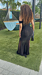 The Sunset Eyelet Illusions Mermaid Dress (Black)
