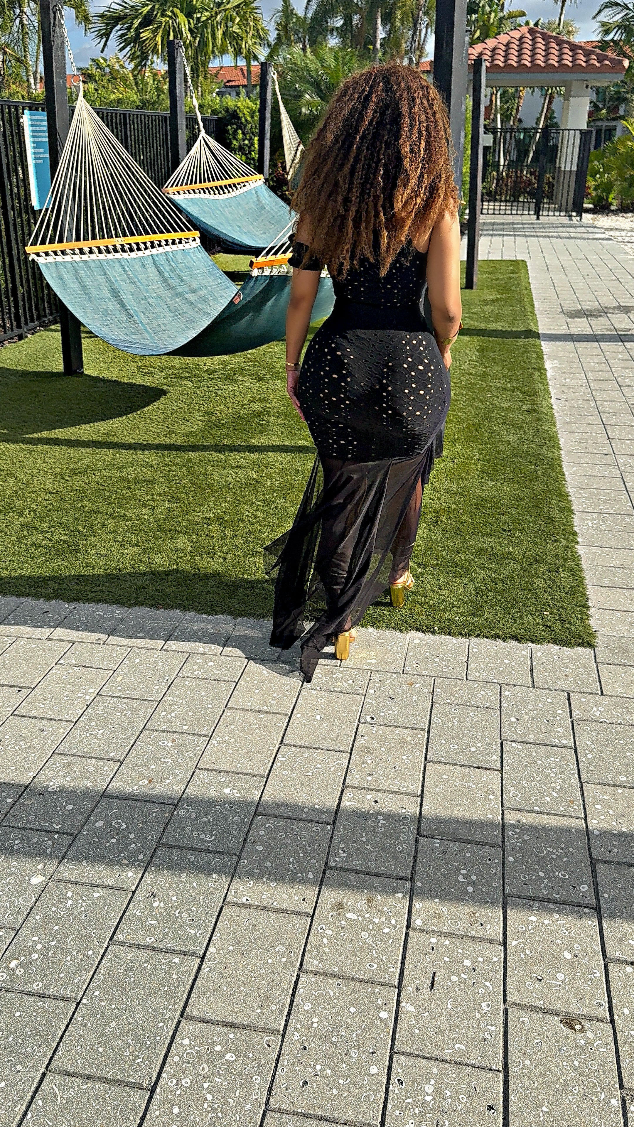 The Sunset Eyelet Illusions Mermaid Dress (Black)