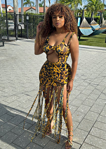 The Sunset Leopard Illusions Fringe Maxi Dress