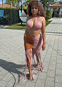 The Desert Sand Dual Fringe Halter Set (Blush)