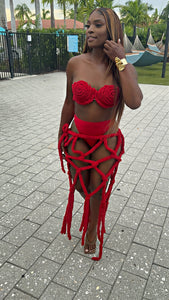 The Lush Bralette Maxi Fringe Set (Red)