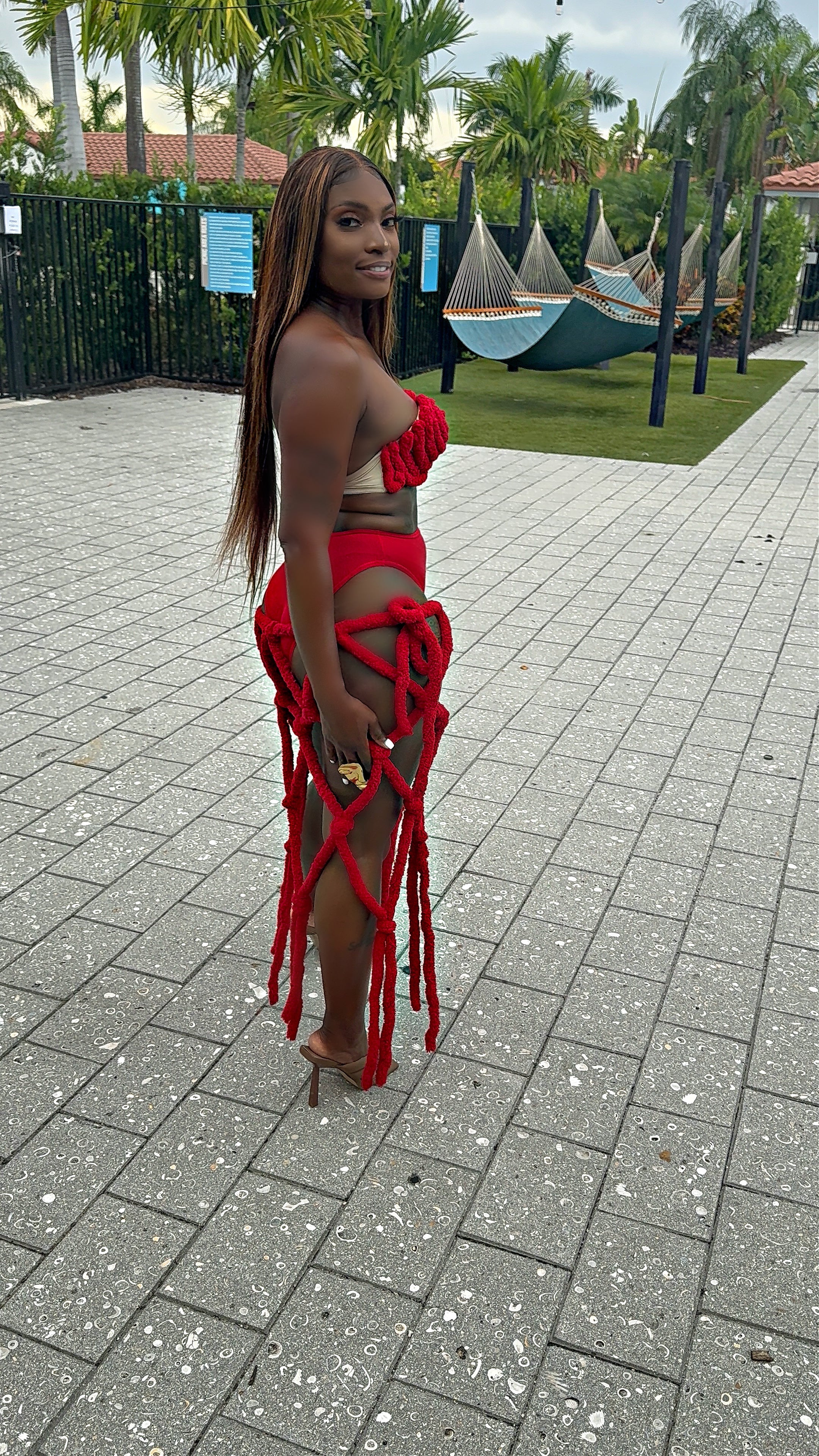 The Lush Bralette Maxi Fringe Set (Red)