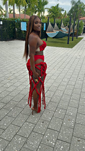 The Lush Bralette Maxi Fringe Set (Red)
