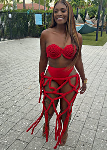 The Lush Bralette Maxi Fringe Set (Red)