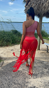 The Summer Truffle Fringe Maxi Dress (Sunset Red)