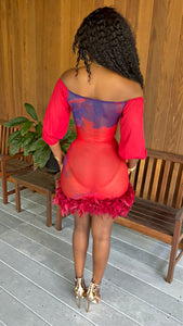 The Fall Vendetta Illusions Feathered Dress (Rouge)