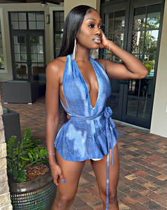 The Classic Summer Denim Flare Romper