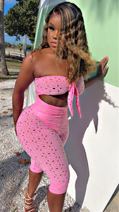 The Spring Eyelet Luxe Capri Set (Pink)