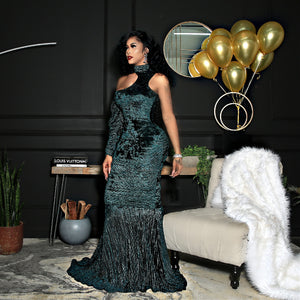 The Holiday Magnificent Puff Sleeve Mermaid Dress (Limited Edition-Forest Green)