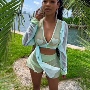 The Summer Illusions Flare Shorts Set (Baby Blue/Mint)
