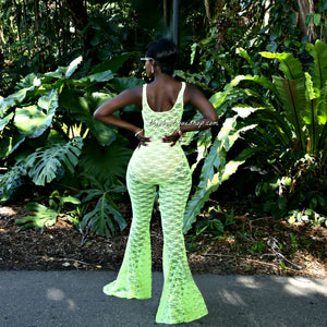 The Summer Lace Flare Jumpsuit (Neon Green)