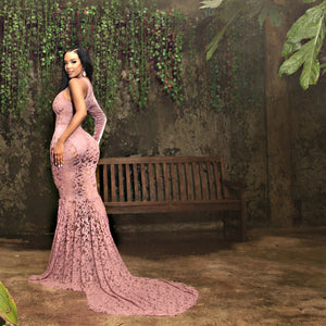 The Hollywood Gardenia Lace Mermaid Gown (Rose)