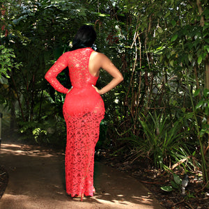 The Amor' Gardenia Lace Midi Dress (Red)