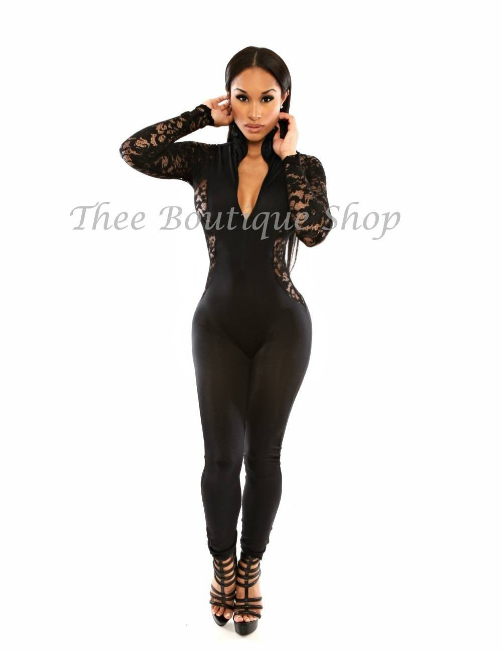 The Bombshell Lace Illusions Jumpsuit (Noir) - Thee Boutique Shop